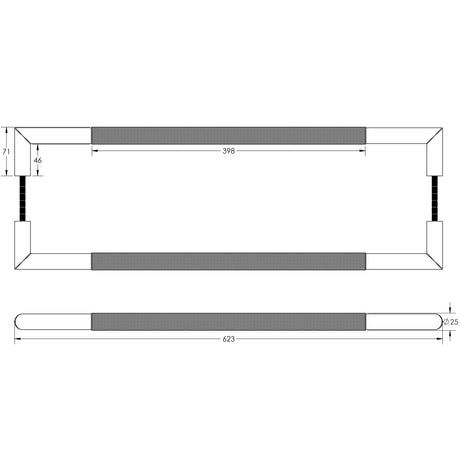 Technical drawing of of Frelan - Three One Six Diamond Pull Handles 600x25mm Back to Back Black Sku. JMB11