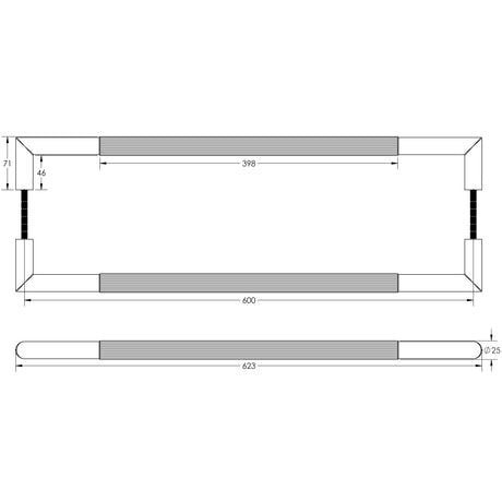 Technical drawing of of Frelan - Three One Six Linear Pull Handles 600x25mm Back to Back Black Sku. JMB15