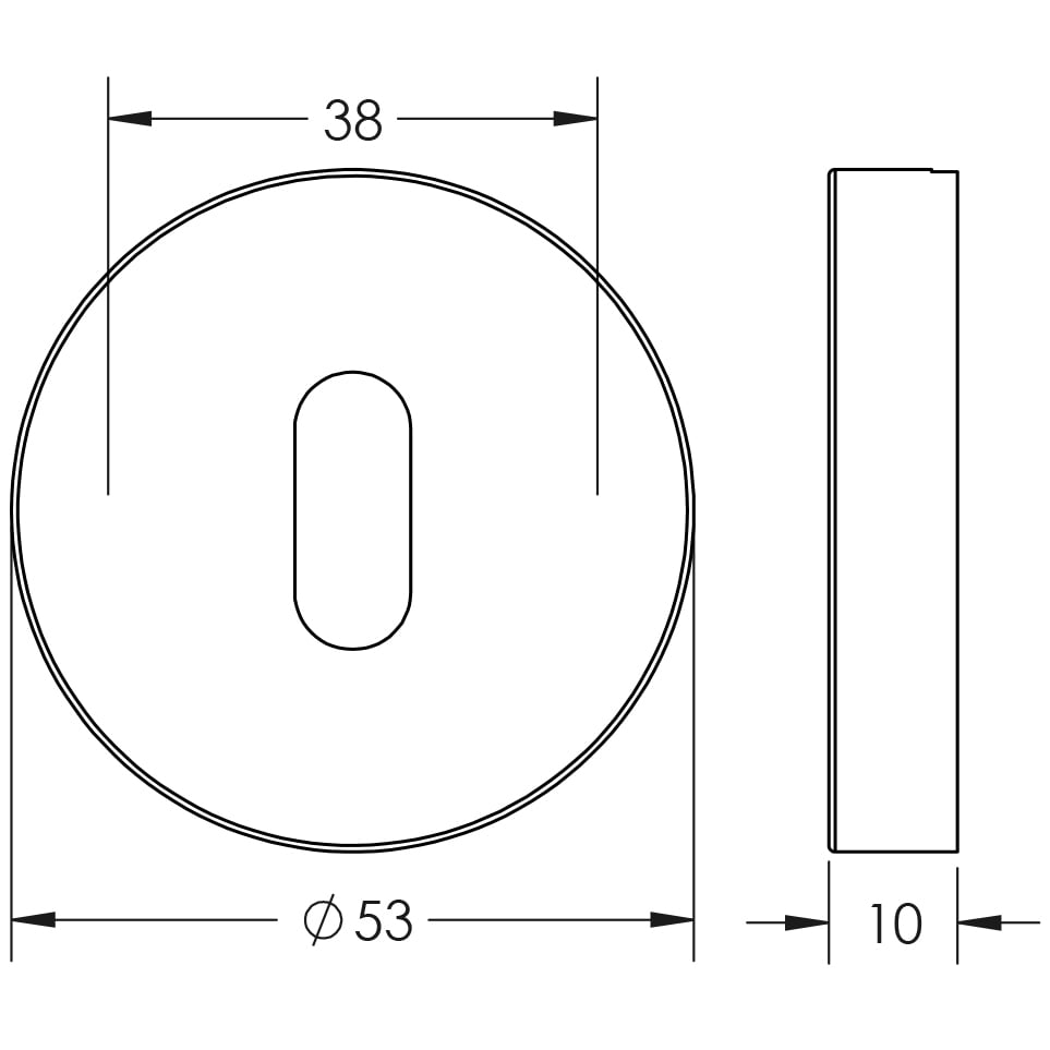 Technical drawing of of Frelan - Nero Matt Black Standard Escutcheon 52mm 304g Black Sku. JMB16