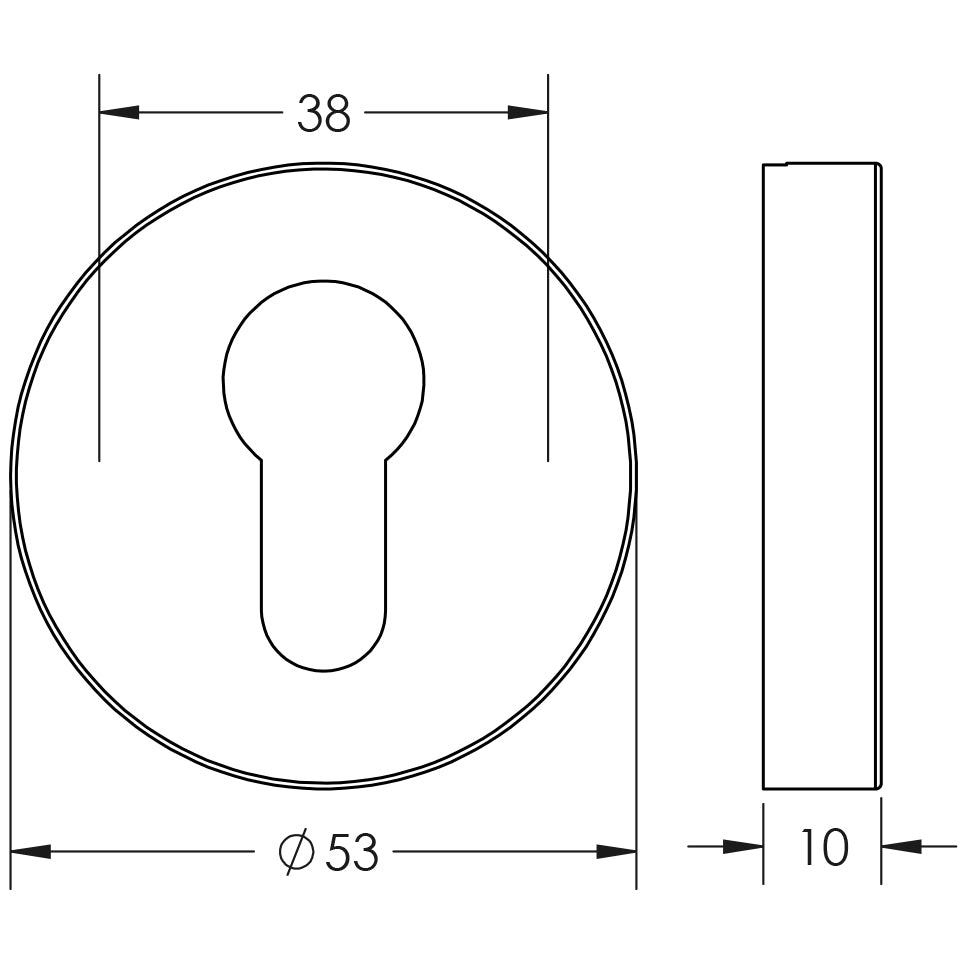 Technical drawing of of Frelan - Nero Euro Profile Escutcheon 52mm 304g Black Sku. JMB18