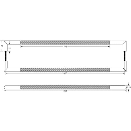Technical drawing of of Frelan - Three One Six Diamond Pull Handles 800x25mm Back to Back Black Sku. JMB20