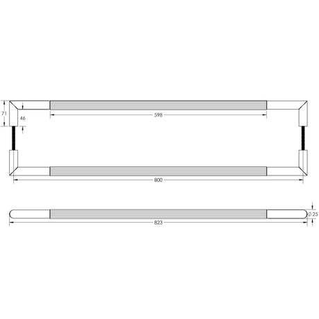 Technical drawing of of Frelan - Three One Six Linear Pull Handles 800x25mm Back to Back Black Sku. JMB22