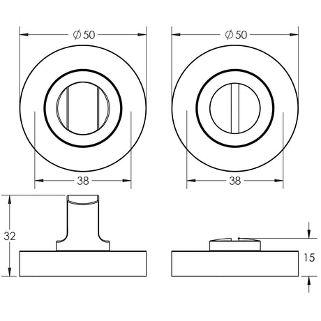 Technical drawing of of Frelan - Nero Matt Black Turn & Release 50mm Black Sku. JMB2666