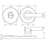 Technical drawing of of Frelan - Nero Matt Black Easy Turn & Release 52mm Black Sku. JMB355
