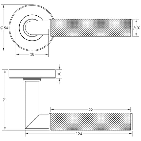 Technical drawing of of Frelan - Nero Mitred Knurled Black Door Handle Sku. JMB400