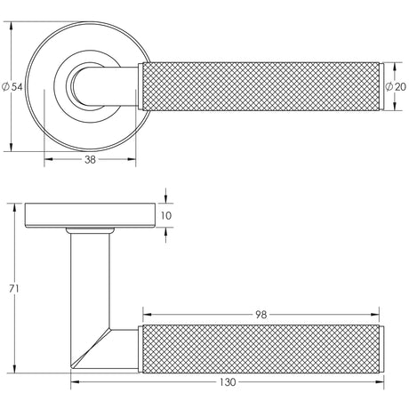 Technical drawing of of Frelan - Three One Six Diamond Knurled Door Handle Black Sku. JMB401