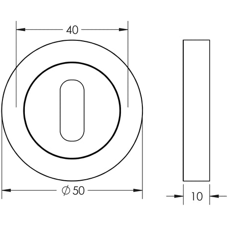 Technical drawing of of Frelan - Nero Matt Black Standard Keyway Escutcheon 50mm Black Sku. JMB503