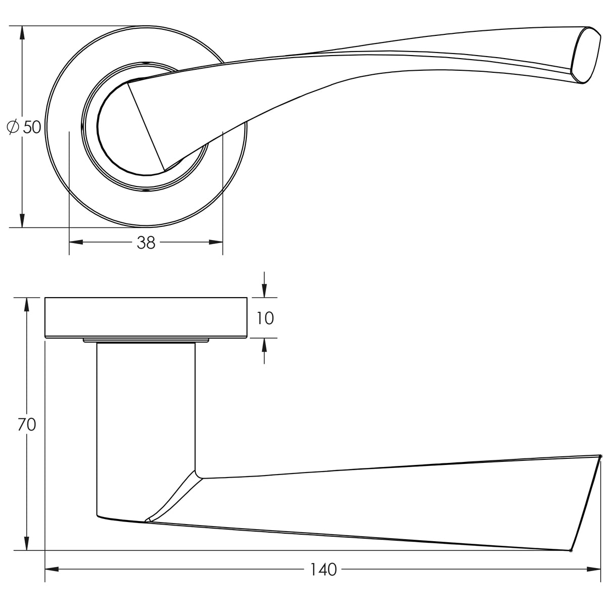 Technical drawing of of Frelan - Twirl Black Door Handle Sku. JMB504