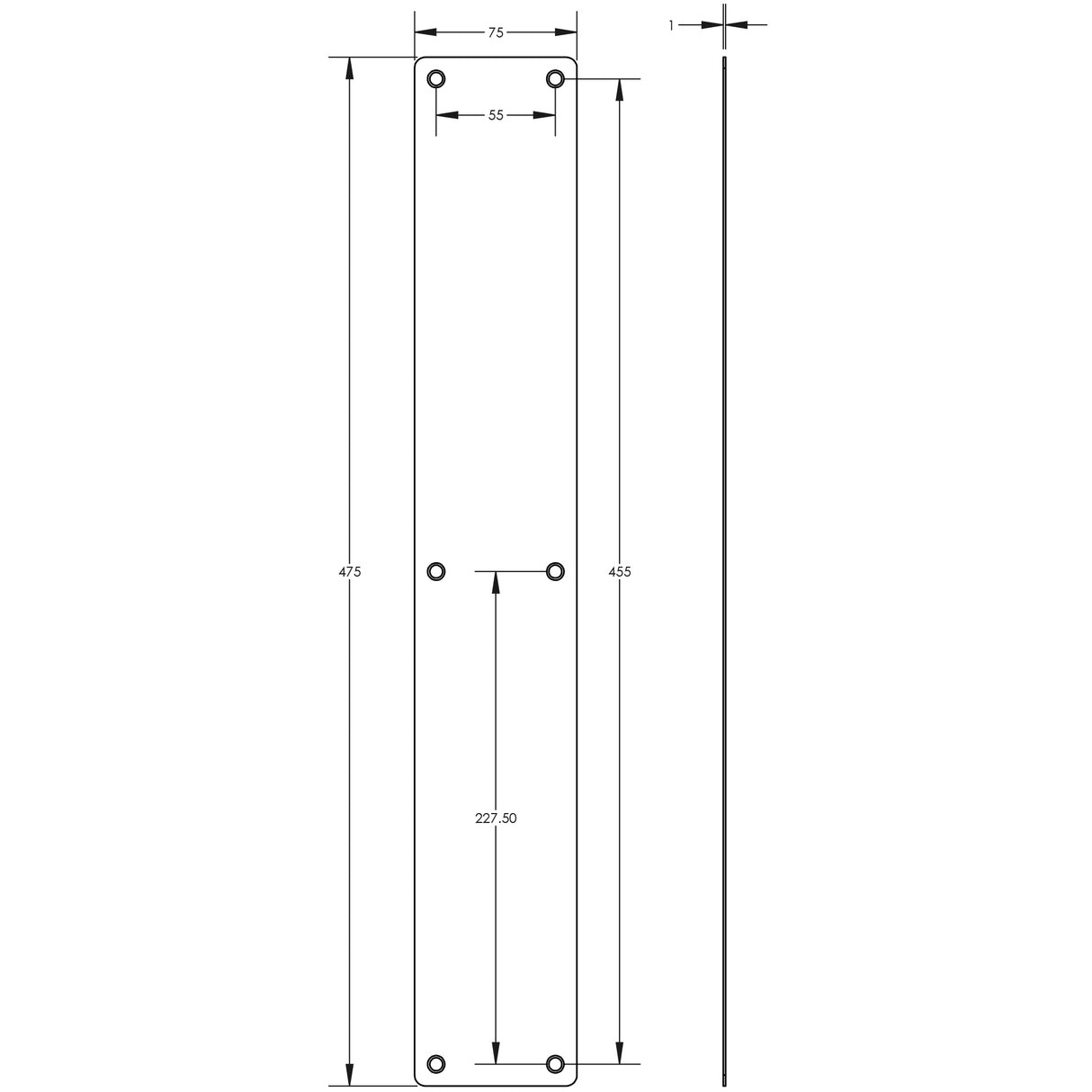Technical drawing of of Frelan - Nero Fingerplates 475x75mm Black Sku. JMB82