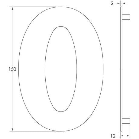 Technical drawing of of Frelan - 150mm Numerals SSS Finish 150mm Satin Stainless Steel No. 4 Sku. JNSS-4