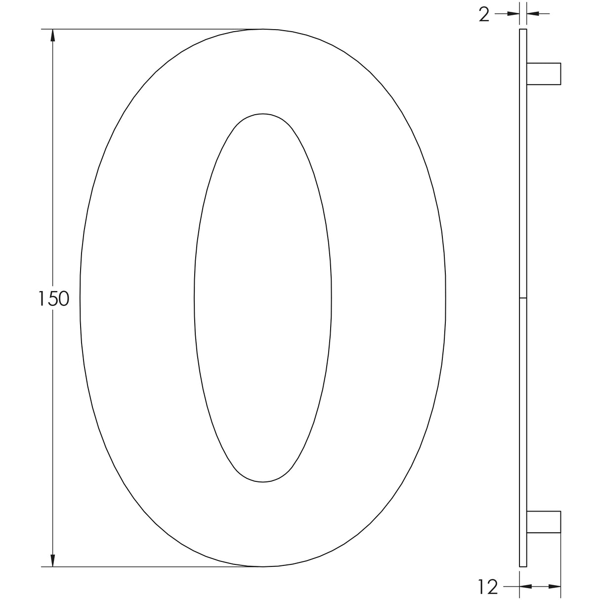 Technical drawing of of Frelan - 150mm Numerals SSS Finish 150mm Satin Stainless Steel No. 3 Sku. JNSS-3