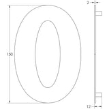 Technical drawing of of Frelan - 150mm Numerals SSS Finish 150mm Satin Stainless Steel No. 2 Sku. JNSS-2