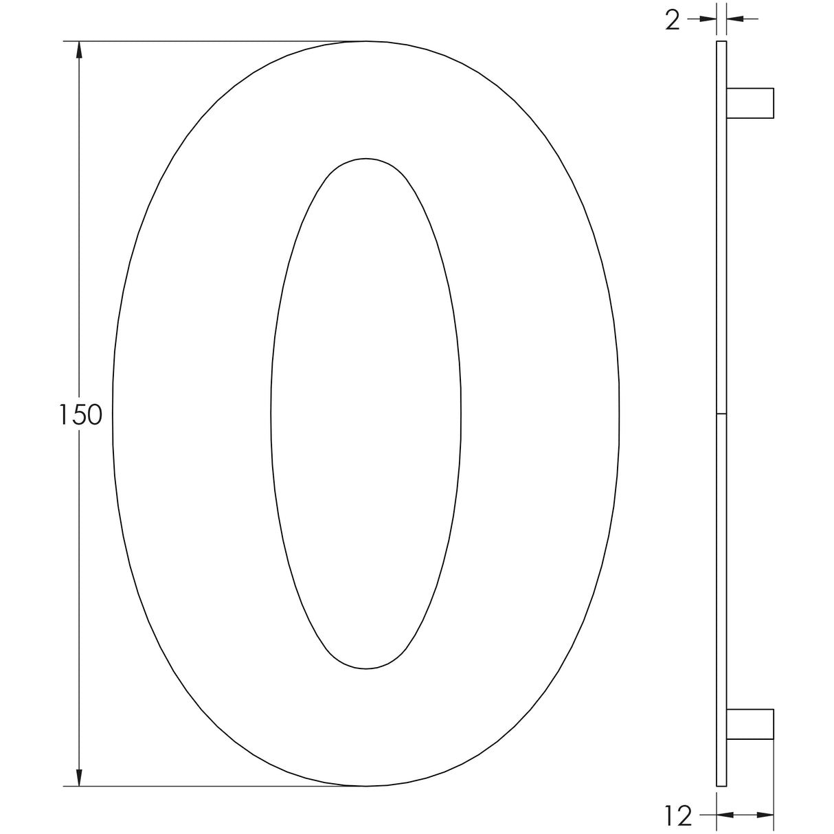 Technical drawing of of Frelan - 150mm Numerals SSS Finish 150mm Satin Stainless Steel No. 5 Sku. JNSS-5