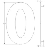 Technical drawing of of Frelan - 150mm Numerals SSS Finish 150mm Satin Stainless Steel No. 5 Sku. JNSS-5