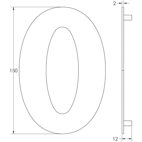Technical drawing of of Frelan - 150mm Numerals SSS Finish 150mm Satin Stainless Steel No. 5 Sku. JNSS-5