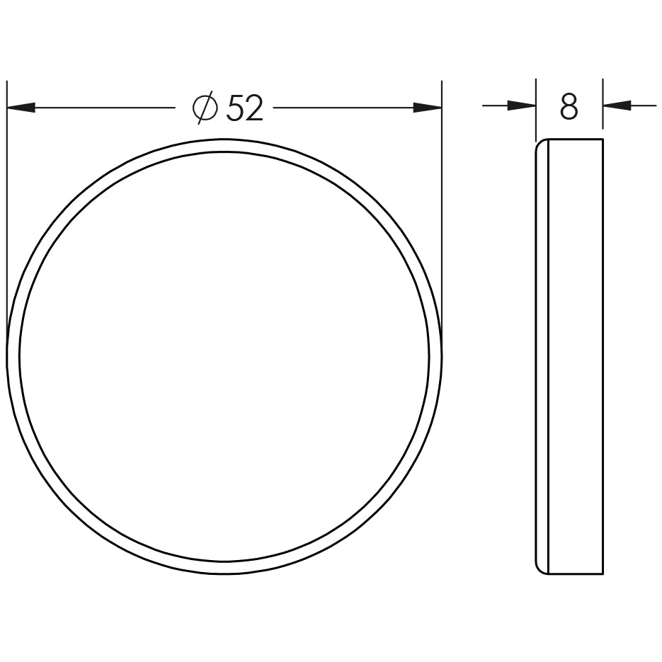 Technical drawing of of Frelan - Stainless Steel Blank Escutcheons 52x8mm Satin Stainless Steel Sku. JSS14B