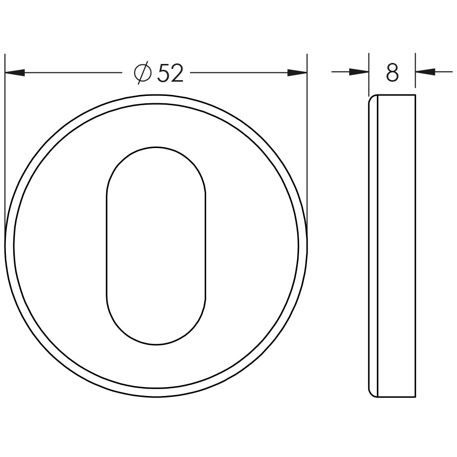 Technical drawing of of Frelan - Stainless Steel Oval Profile Escutcheons Grade 304 52x8mm Satin Stainless Steel Sku. JSS17