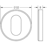 Technical drawing of of Frelan - Stainless Steel Oval Profile Escutcheons Grade 304 52x8mm Satin Stainless Steel Sku. JSS17