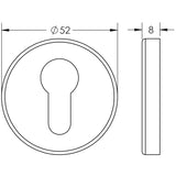 Technical drawing of of Frelan - Stainless Steel Euro profile Escutcheons Grade 304 52x8mm JPS04.jpg Satin Stainless Steel Sku. JSS18