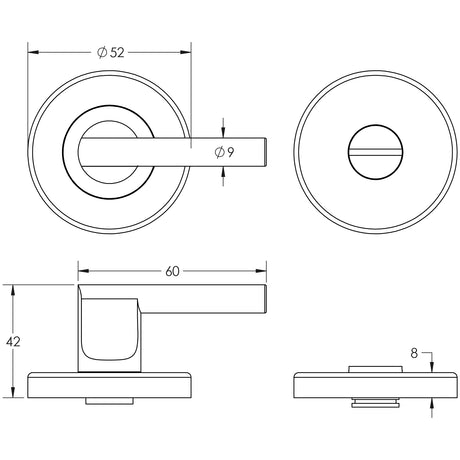 Technical drawing of of Frelan - Stainless Steel Easy Turns & Releases with Indicator Grade 201 52x8mm Satin Stainless Steel Sku. JSS255