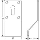 Technical drawing of of Frelan - Cylinder Pull for Standard Keyway Satin Stainless Steel Sku. JSS40STD