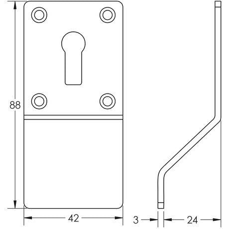 Technical drawing of of Frelan - Cylinder Pull for Standard Keyway Satin Stainless Steel Sku. JSS40STD