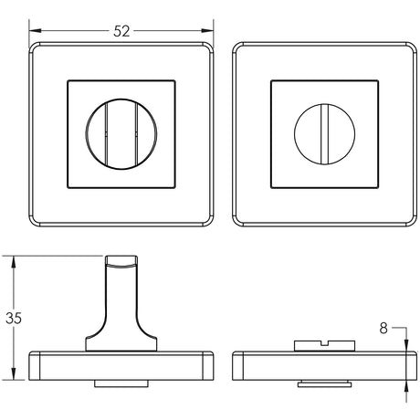 Technical drawing of of Frelan - JSS54 Satin Stainless Steel Square Turn & Release Sku. JSS54