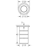 Technical drawing of of Frelan - Stainless Steel Dust Proof Spring Floor Bolt Socket for Concrete 20x25mm Satin Stainless Steel Sku. JSS5642