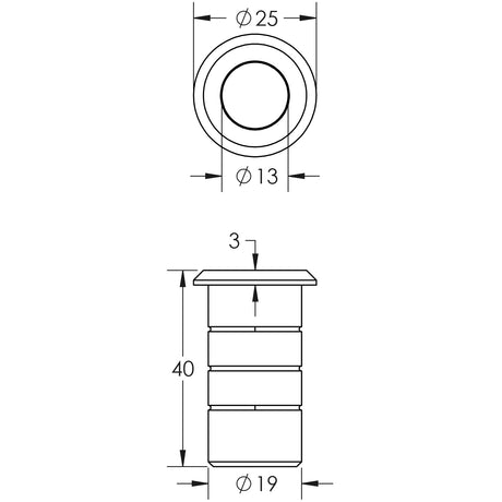 Technical drawing of of Frelan - Stainless Steel Dust Proof Spring Floor Bolt Socket for Concrete 20x25mm Satin Stainless Steel Sku. JSS5642