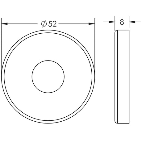 Technical drawing of of Frelan - Stainless Steel Cover Only to Suit Release no Indicator 52x8mm Satin Stainless Steel Sku. JSS61B