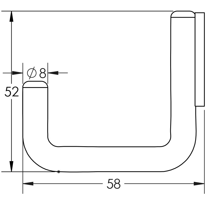 Technical drawing of of Frelan - Single Robe Hook 55mm Satin Stainless Steel Sku. JSS664