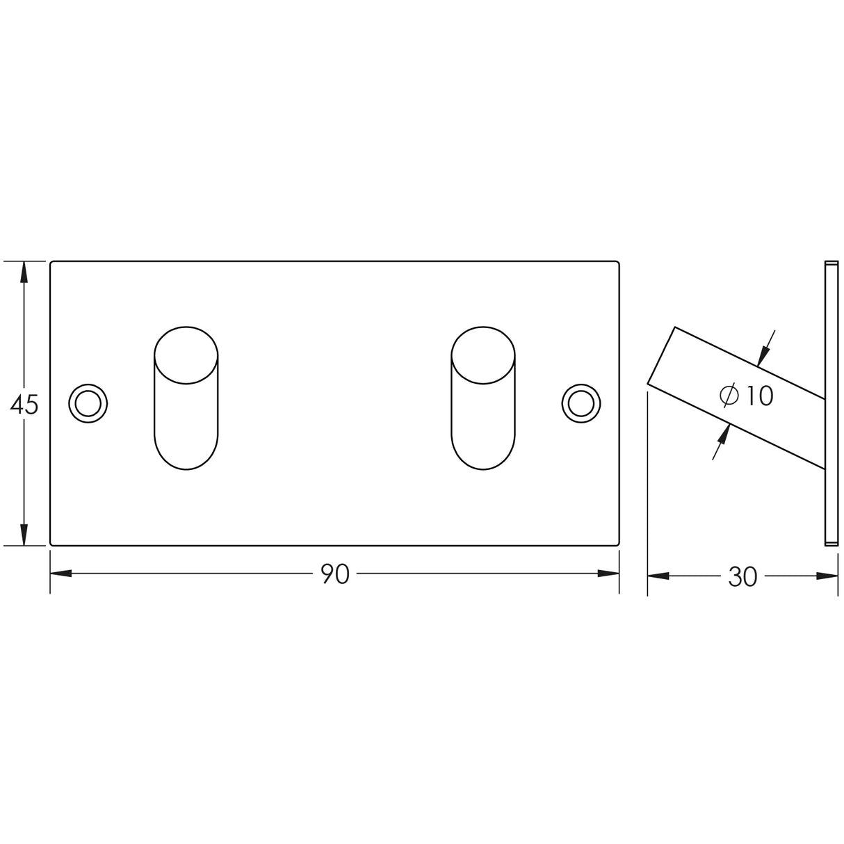 Technical drawing of of Frelan - Double Robe Hook 94x46mm Satin Stainless Steel Sku. JSS901C