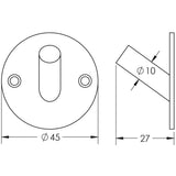 Technical drawing of of Frelan - Single Robe Hook 45mm Satin Stainless Steel Sku. JSS902A