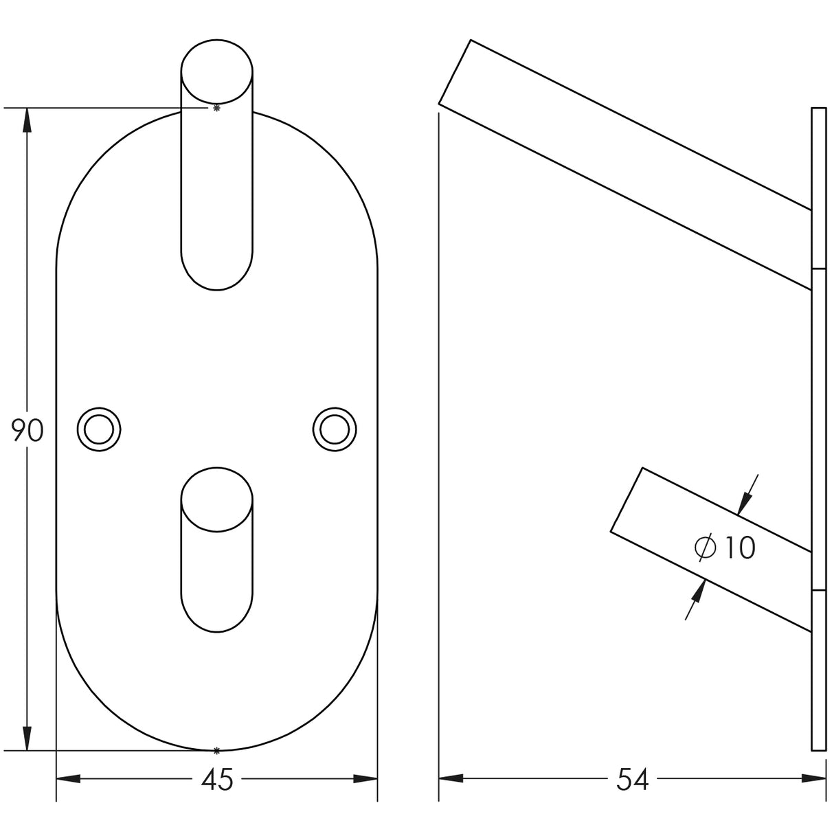 Technical drawing of of Frelan - Stainless Steel Hat & Coat Hooks 90x45mm Satin Stainless Steel Sku. JSS902B