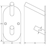 Technical drawing of of Frelan - Stainless Steel Hat & Coat Hooks 90x45mm Satin Stainless Steel Sku. JSS902B