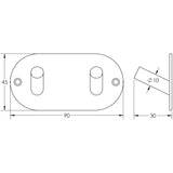 Technical drawing of of Frelan - Double Robe Hook 90x45mm Satin Stainless Steel Sku. JSS902C