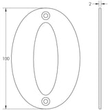 Technical drawing of of Frelan - 100mm Numerals SSS Finish 100mm Satin Stainless Steel No. 3 Sku. JSS-3