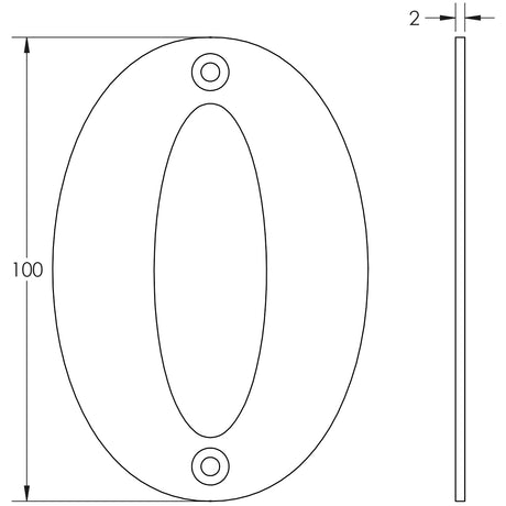Technical drawing of of Frelan - 100mm Numerals SSS Finish 100mm Satin Stainless Steel No. 2 Sku. JSS-2