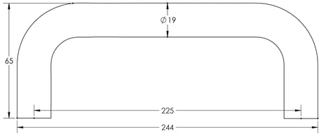 Technical drawing of of Frelan - Stainless Steel 19mm D Shape Pull handles Grade 304 B/T Fixing 225x19mm Satin Stainless Steel Sku. JSS119B