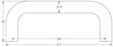 Technical drawing of of Frelan - Stainless Steel 19mm D Shape Pull Handles Grade 304 B/T Fixing 300x19mm Satin Stainless Steel Sku. JSS119C