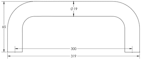 Technical drawing of of Frelan - Nero D Shape Pull Handle Bolt Through Fixing 300 x 19mm Black Sku. JMB119C