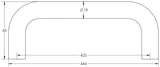 Technical drawing of of Frelan - Stainless Steel 19mm D Shape Pull Handles Grade 304 B/T Fixing 425x19mm Satin Stainless Steel Sku. JSS119D