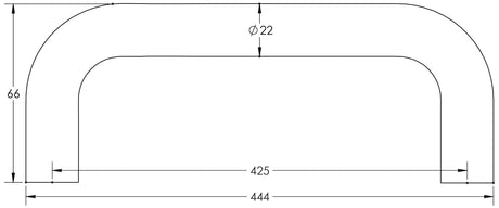 Technical drawing of of Frelan - Stainless Steel 22mm D Shape Pull handles Grade 304 425x22mm Satin Stainless Steel Sku. JSS122C