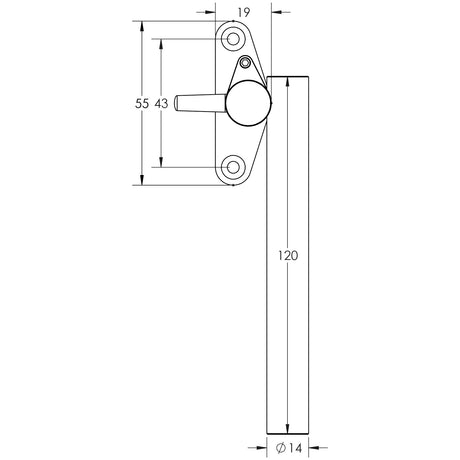 Technical drawing of of Frelan - Stainless Steel Casement Fasteners 120mm Satin Stainless Steel Sku. JSS1234L