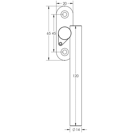 Technical drawing of of Frelan - Stainless Steel Locking Espagnolette Window Fastners 120mm Satin Stainless Steel Sku. JSS1235L