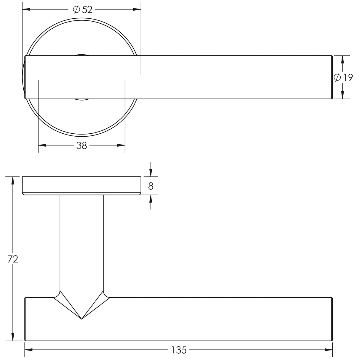 Technical drawing of of Frelan - Atlanta Door Handles on Rose Grade 201 Satin Stainless Steel Sku. JSS214