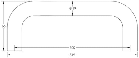 Technical drawing of of Frelan - Stainless Steel 19mm D Shape Pull handles Grade 201 300x19mm Satin Stainless Steel Sku. JSS319C