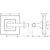Technical drawing of of Frelan - JSS356 Satin Stainless Steel Square Easy Turn & Release Sku. JSS356
