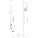Technical drawing of of Frelan - Stainless Steel Flush Bolts JSS50 Dark Bronze 150mm x 20mm Square Forend Sku. JSS50DB