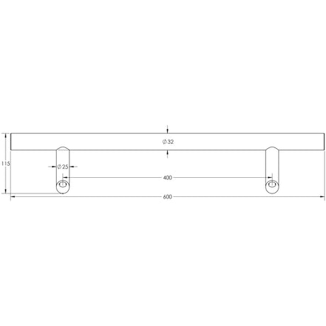 Technical drawing of of Frelan - Stainless Steel Cranked Pull Handles 600x32mm Satin Stainless Steel Sku. JSS519A